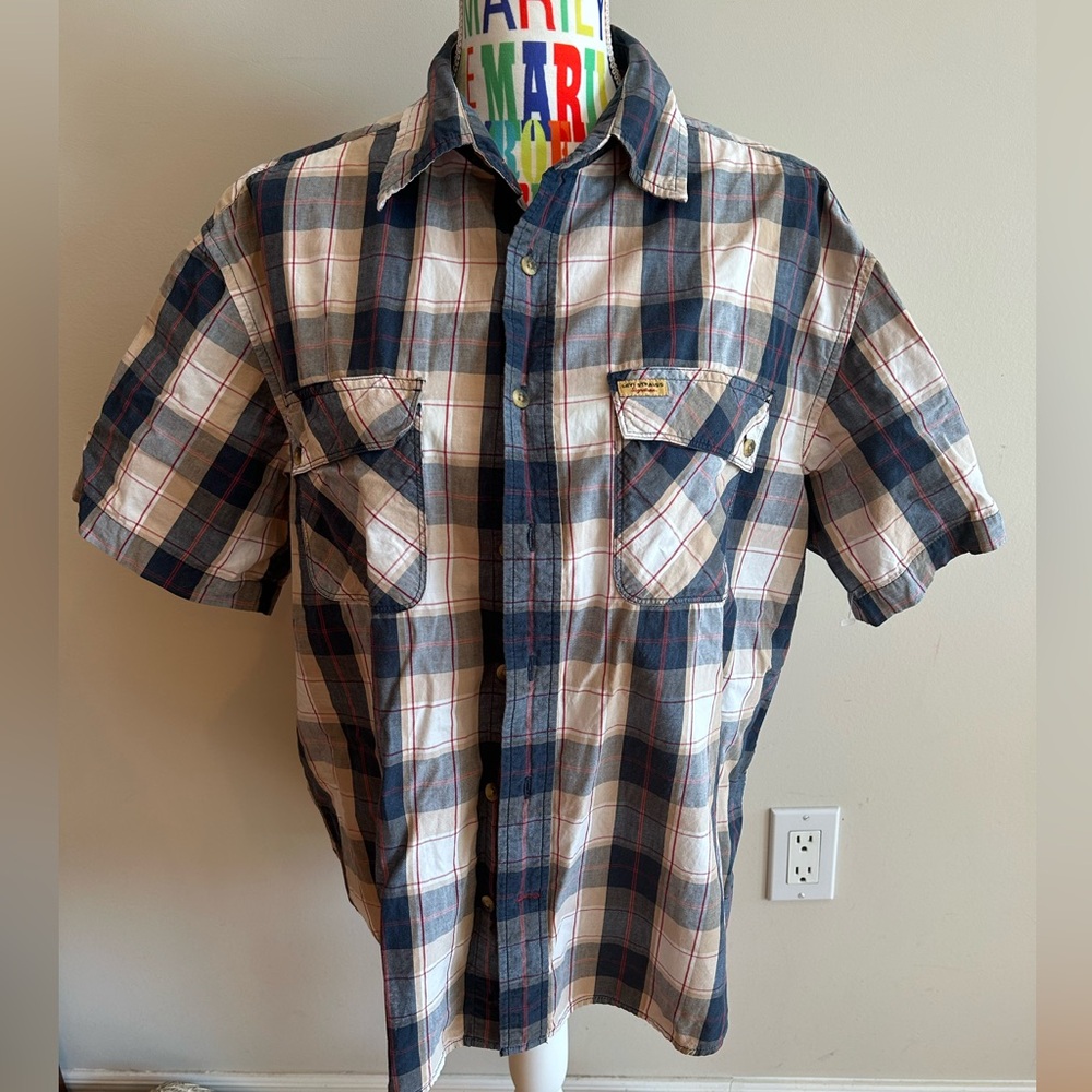 Levi's Signature 100% Cotton Blue and White Plaid Button Down Shirt